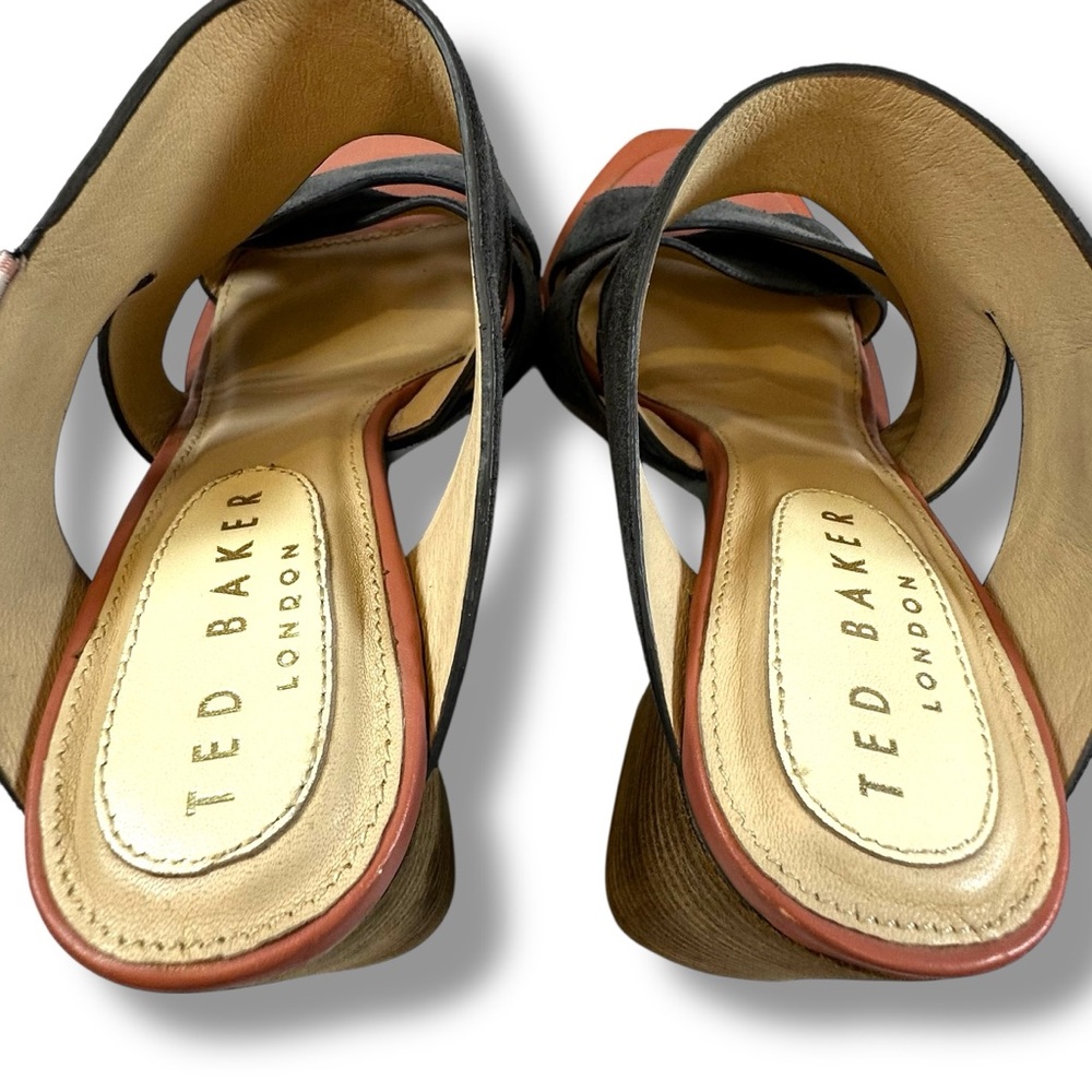 Ted Baker London Black Suede Mule Heeled Sandal Pop of Color Size 37.5 - Picture 5 of 9
